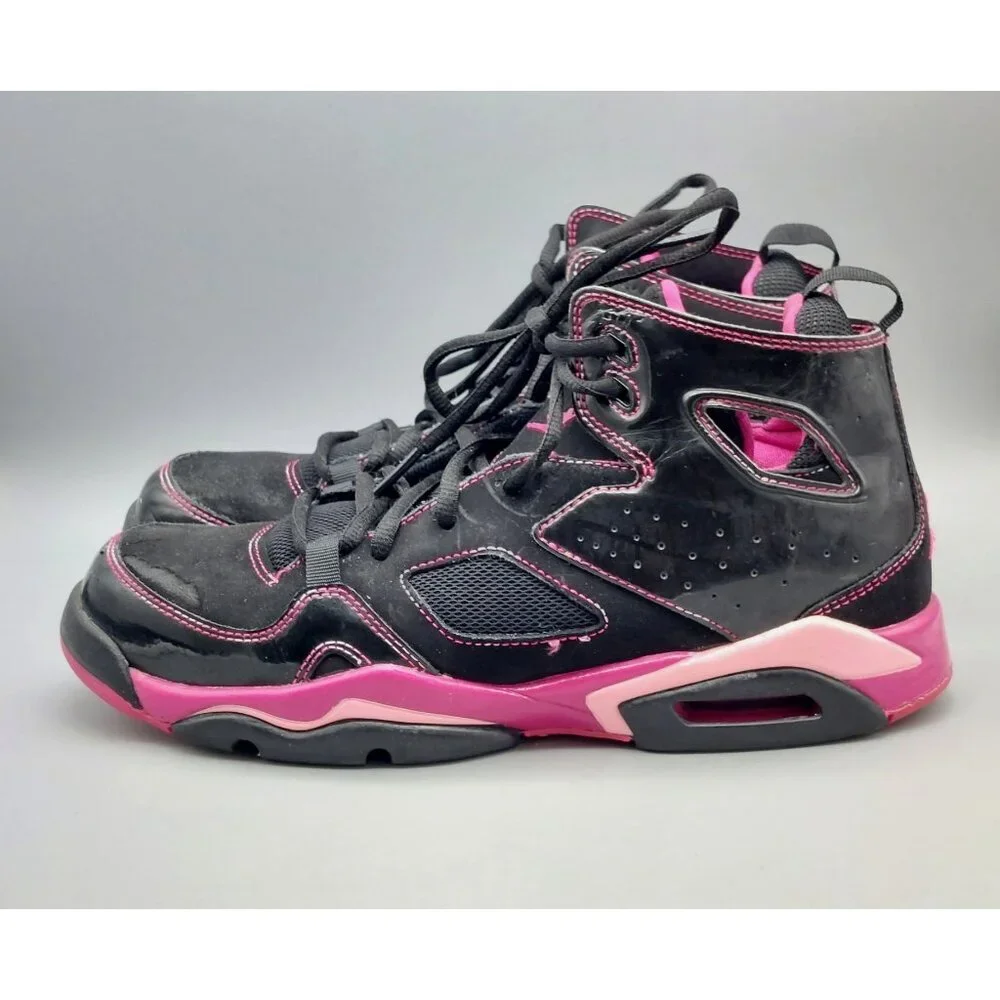 Youth Black Pink NIKE Air Jordan True Flight Tennis Shoes Size 6.5Y HighTop